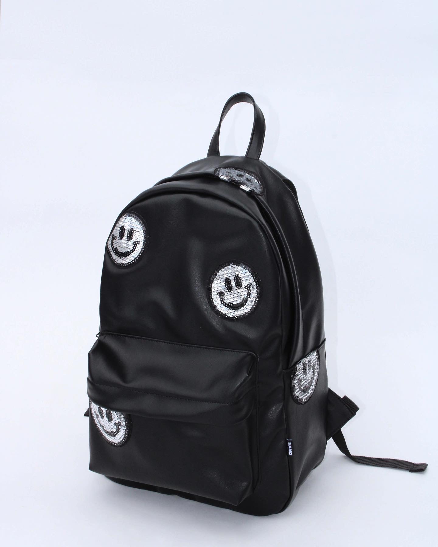 Mochila escolar sintética aplicación carita feliz lentejuela